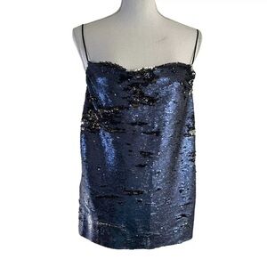 Mango Suit Blouse Blue Sequin Spaghetti Strap Dressy Formal Top Small